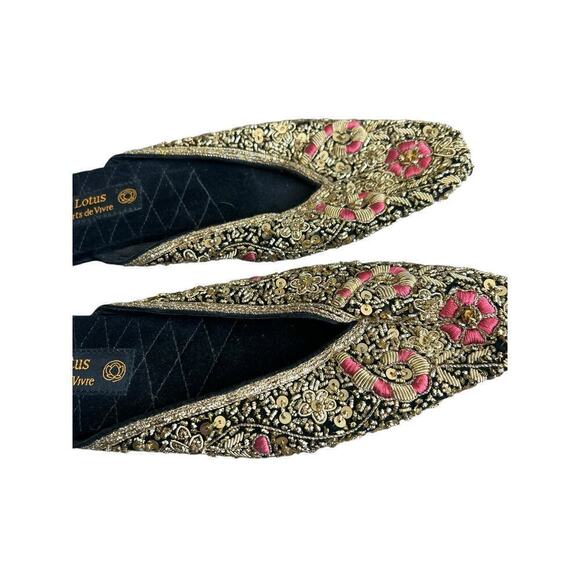 Vintage Lotus Arts De Vivre Sequined Art Deco Ballet flats size 8 black gold - Picture 7 of 7